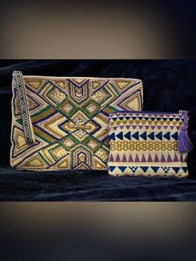 America & Beyond Ella Tribal Embellished Beaded Wristlet + Matching Zip Pouch